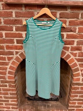 New York & Company Teal and White Striped Sleeveless A-Line Dress
